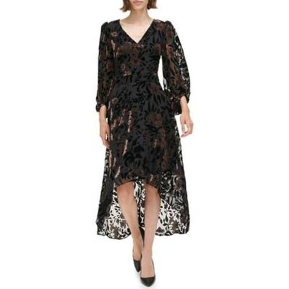 Eliza J Women's Tie Waist Printed Fit and Flare Dress Black Size 10 NWT